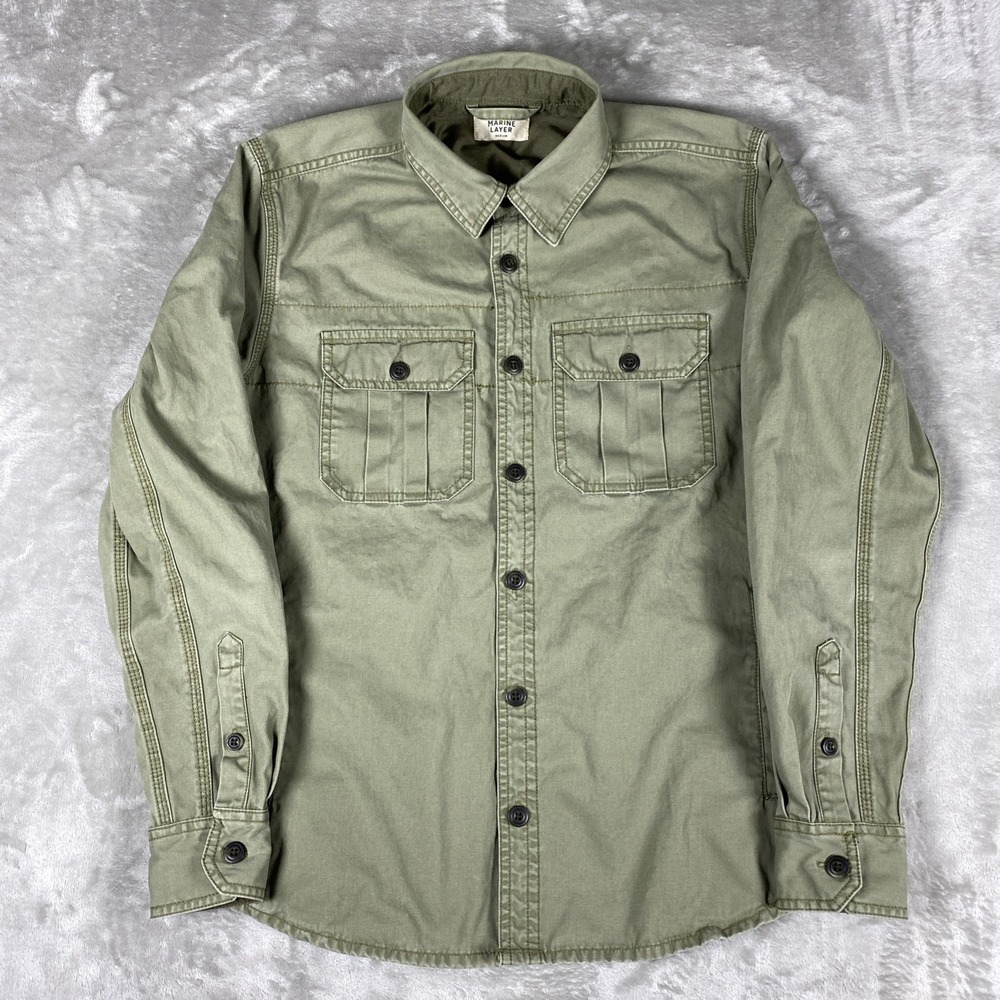 Marine Layer Broken-In Canvas Chore Utilty Shirt Jacket Olive Men's Medium